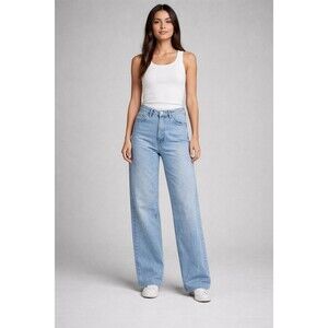 ZARA High Rise Wide Leg Jeans Light Wash 100% Cotton Rigid Denim Size 2